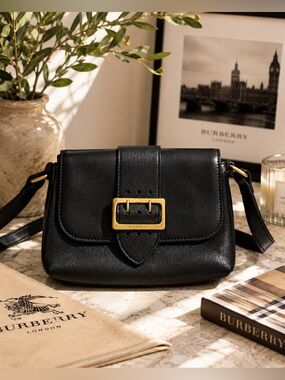 Burberry Black Leather Buckle Crossbody Bag